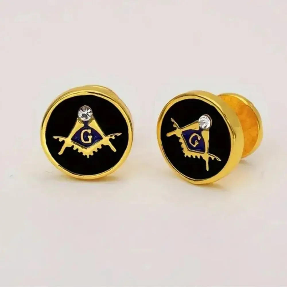 Masonic Enamel Gold Cufflinks Stud Buttons